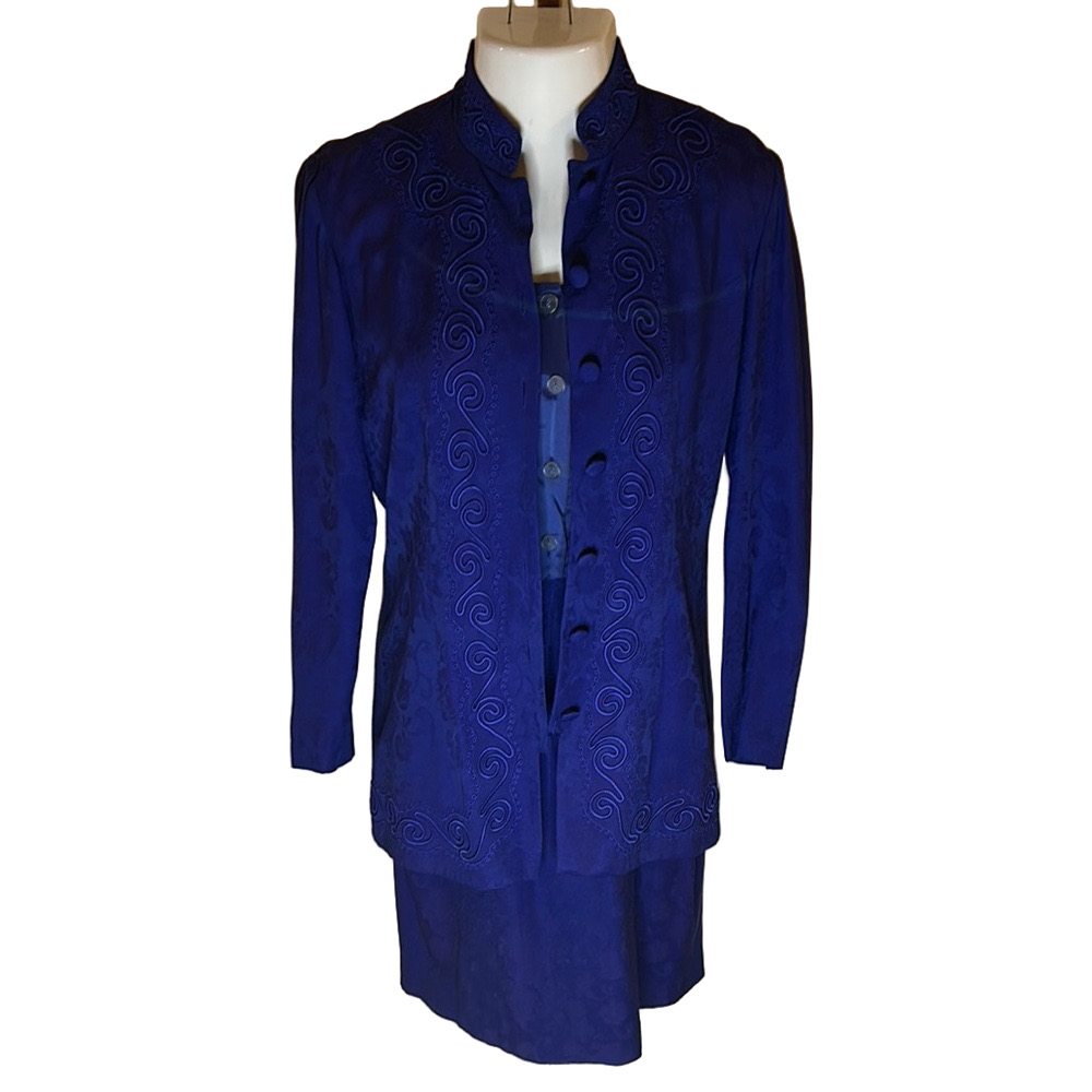 SANTA FE by Karin Stevens Deep Royal Blue 2-Piece Dress/Suit Ensemble Size 8